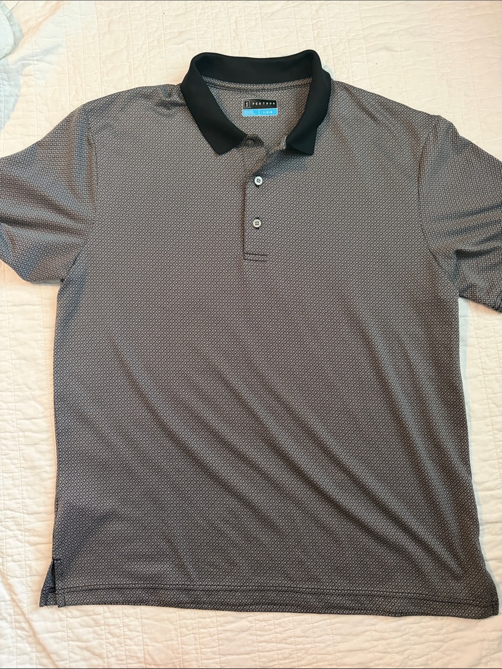 PGA Tour Men's Black Micro-Pattern Polo with Black Collar